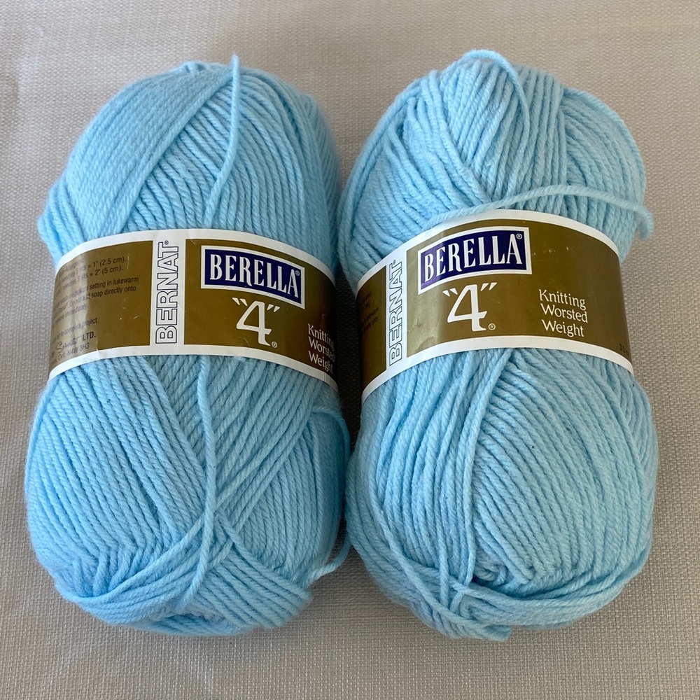 Bernat Berella 4 Knitting Worsted Weight Yarn in Light Blue. Two skeins. New.